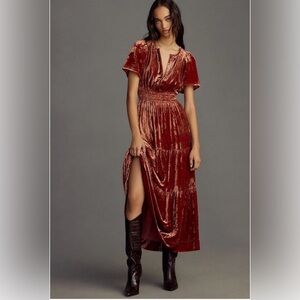 The Somerset Maxi Dress Velvet Edition Anthropologie Auburn Red Brown